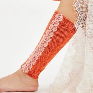 Free People French Knot Wool Leg Warmers-Peach